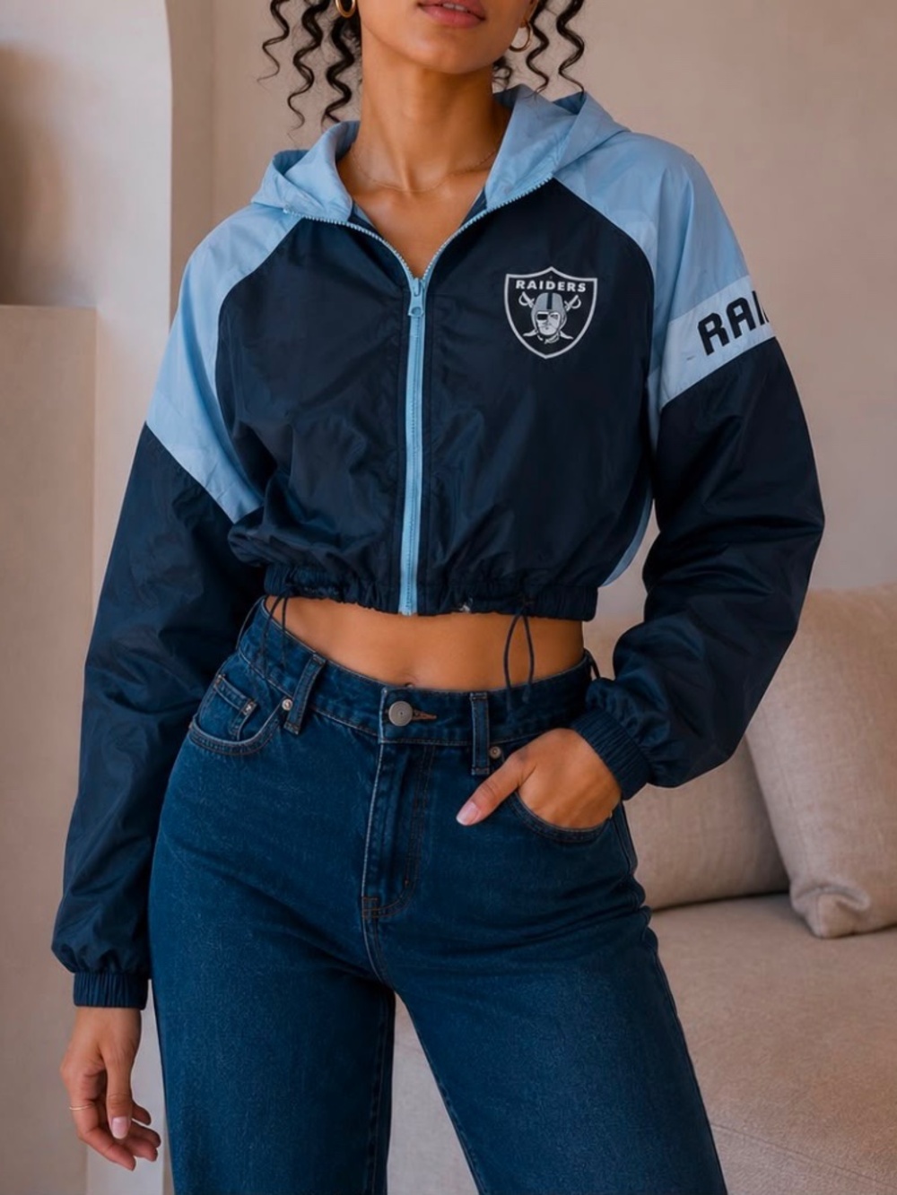 Las Vegas Raiders cropped vintage Hoodie windbreaker XS